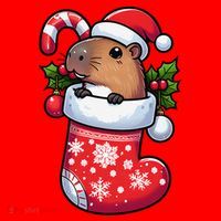 Capybara In Christmas Stocking Candy Cane Santa Hat Pajama Santa Hat thumb 1