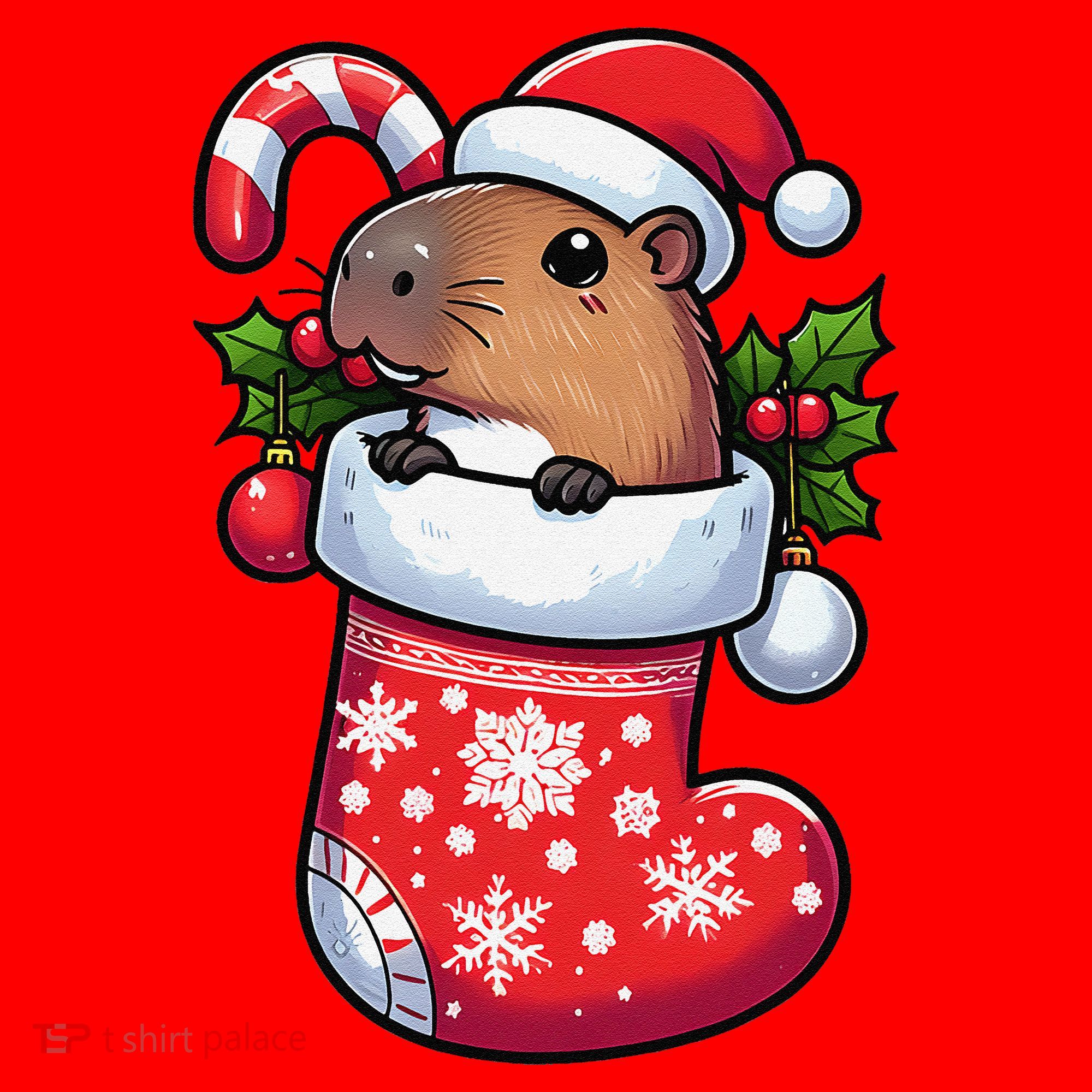 Capybara In Christmas Stocking Candy Cane Santa Hat Pajama Santa Hat