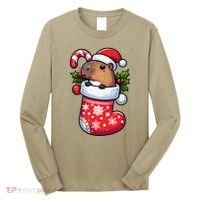 Capybara In Christmas Stocking Candy Cane Santa Hat Pajama Long Sleeve Shirt thumb 0