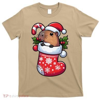 Capybara In Christmas Stocking Candy Cane Santa Hat Pajama T-Shirt