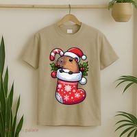 Capybara In Christmas Stocking Candy Cane Santa Hat Pajama T-Shirt thumb 2