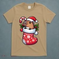 Capybara In Christmas Stocking Candy Cane Santa Hat Pajama T-Shirt thumb 5