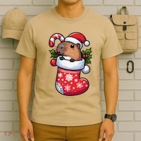 Capybara In Christmas Stocking Candy Cane Santa Hat Pajama T-Shirt thumb 6