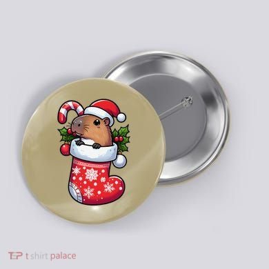 Capybara In Christmas Stocking Candy Cane Santa Hat Pajama Button