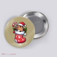 Capybara In Christmas Stocking Candy Cane Santa Hat Pajama Button thumb 0
