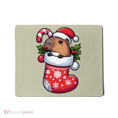 Capybara In Christmas Stocking Candy Cane Santa Hat Pajama Mousepad