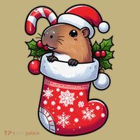 Capybara In Christmas Stocking Candy Cane Santa Hat Pajama Mousepad thumb 1