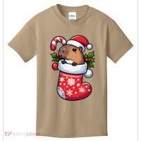 Capybara In Christmas Stocking Candy Cane Santa Hat Pajama Kids T-Shirt thumb 0