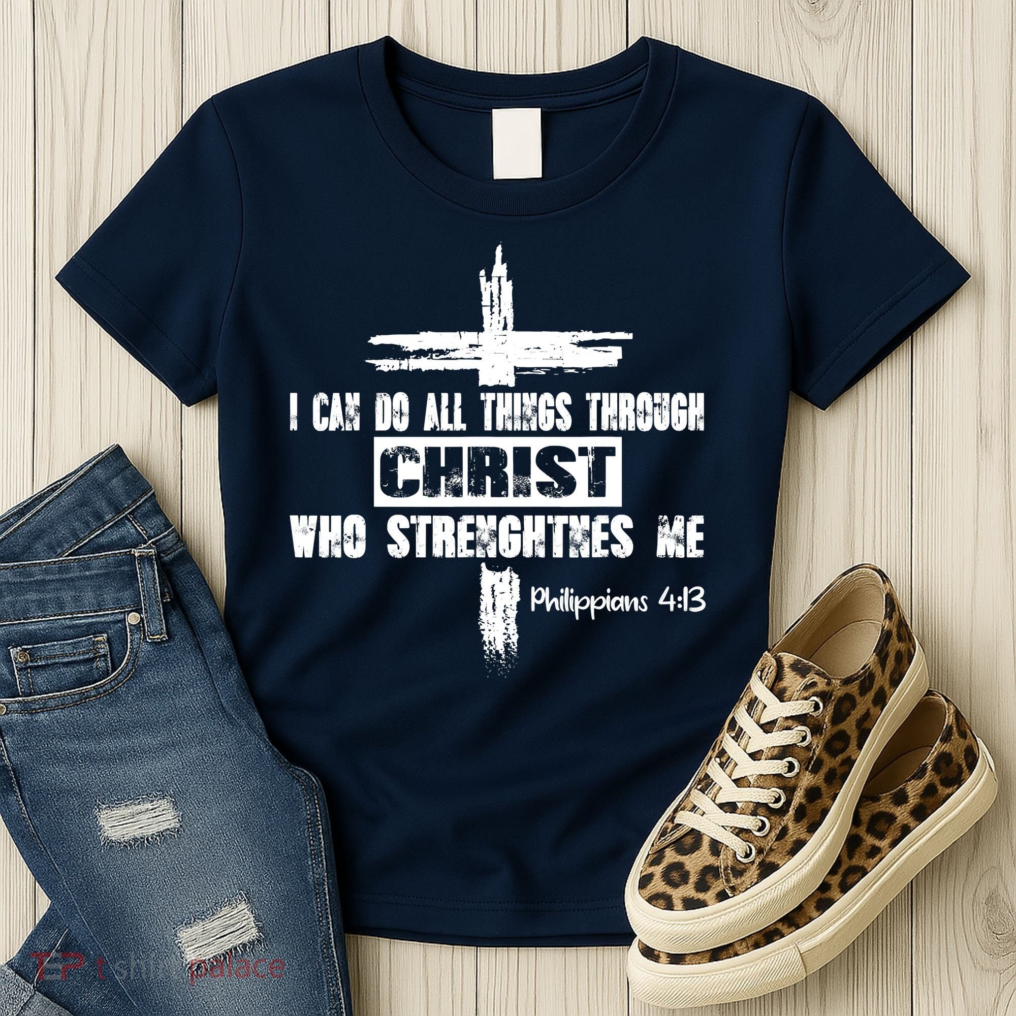 Christian I Can Do All Things Through Cross Jesus Religious Women's T-Shirt