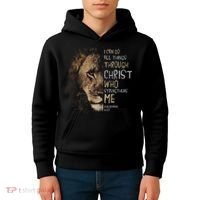 Christian I Can Do All Things Through Christ Lion Faith Kids Hoodie thumb 4