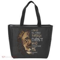 Christian I Can Do All Things Through Christ Lion Faith Tote Bag thumb 0