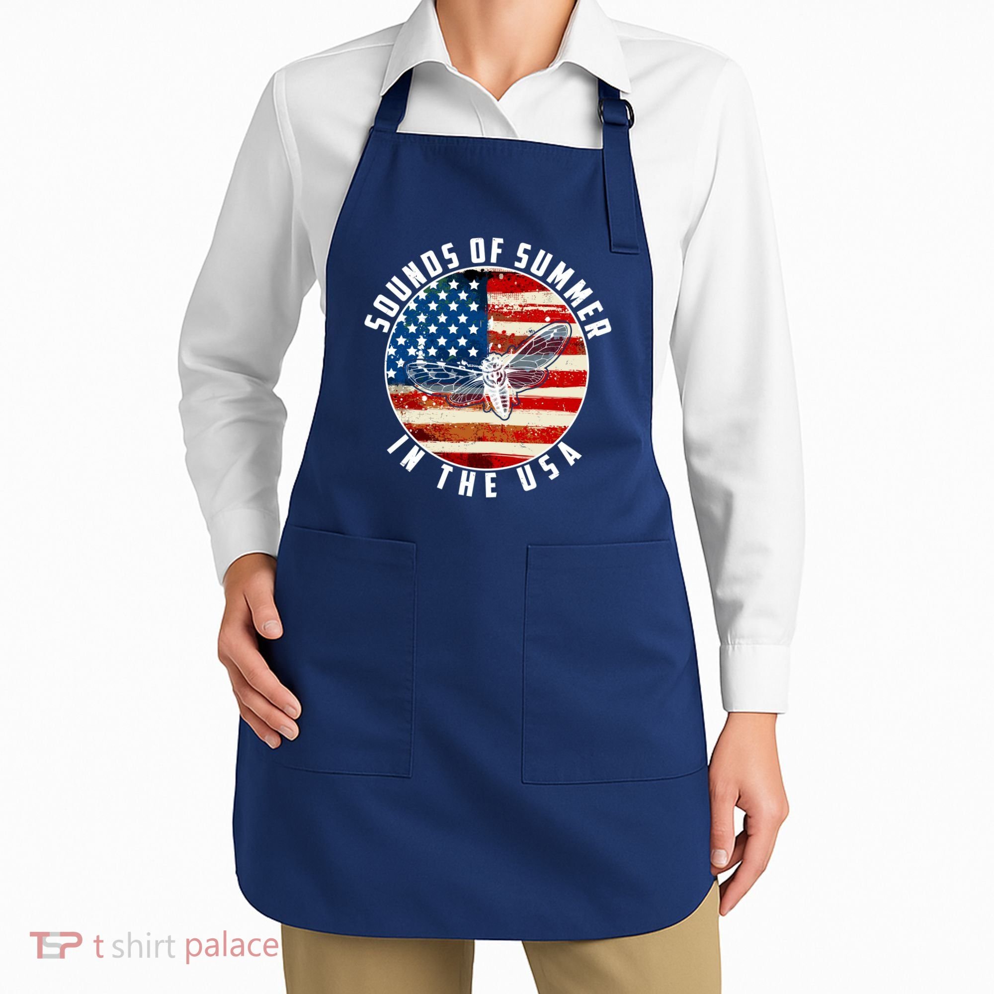 Cicadas Sounds Of Summer In The USA Flag Apron