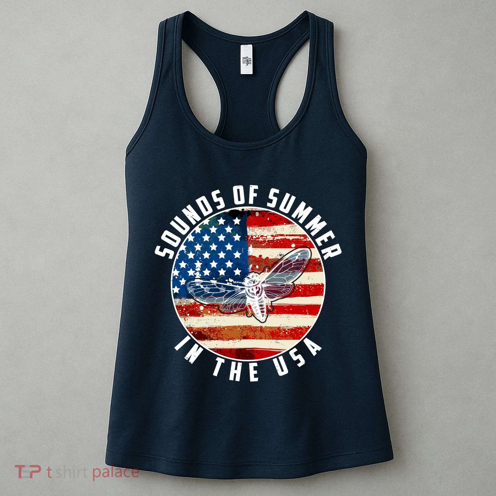 Cicadas Sounds Of Summer In The USA Flag Women's Tank Top