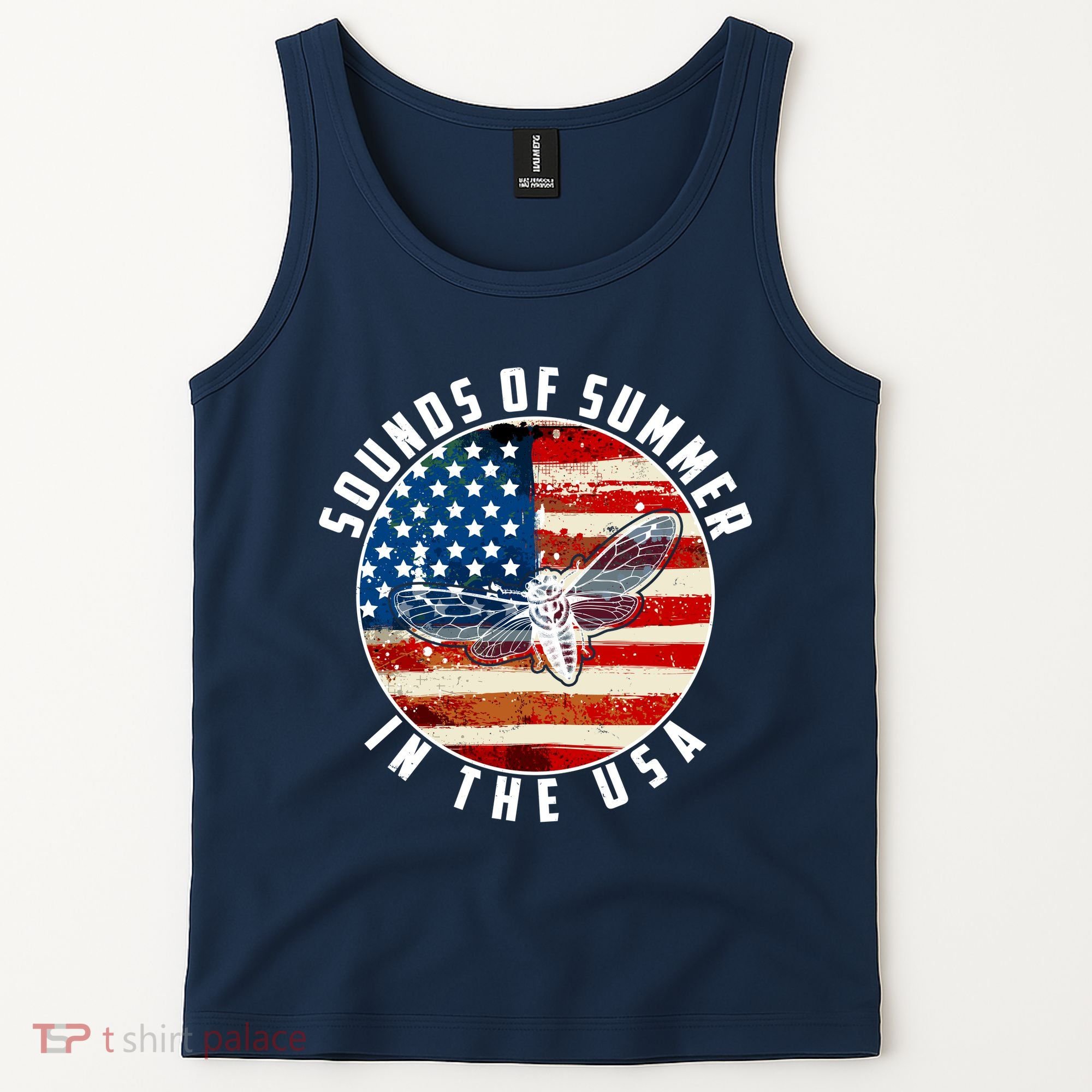 Cicadas Sounds Of Summer In The USA Flag Tank Top