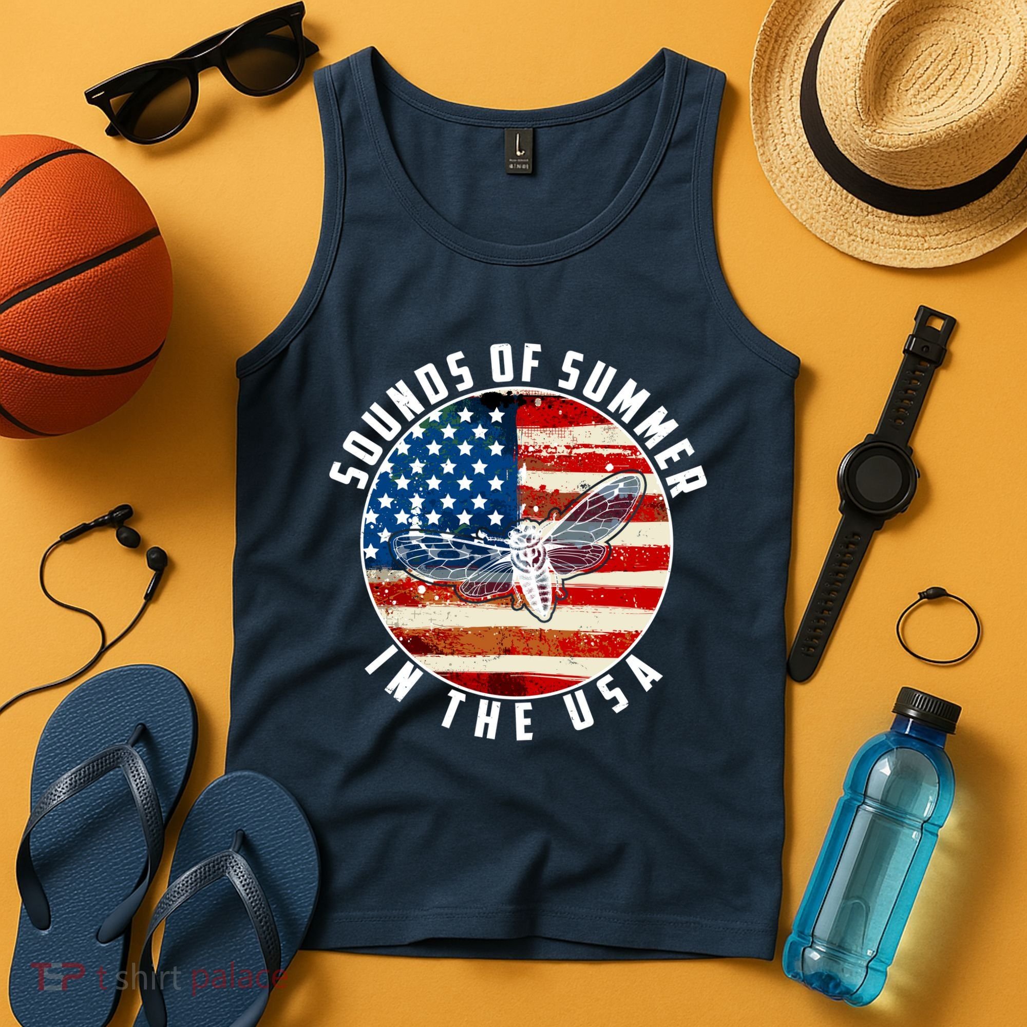 Cicadas Sounds Of Summer In The USA Flag Tank Top