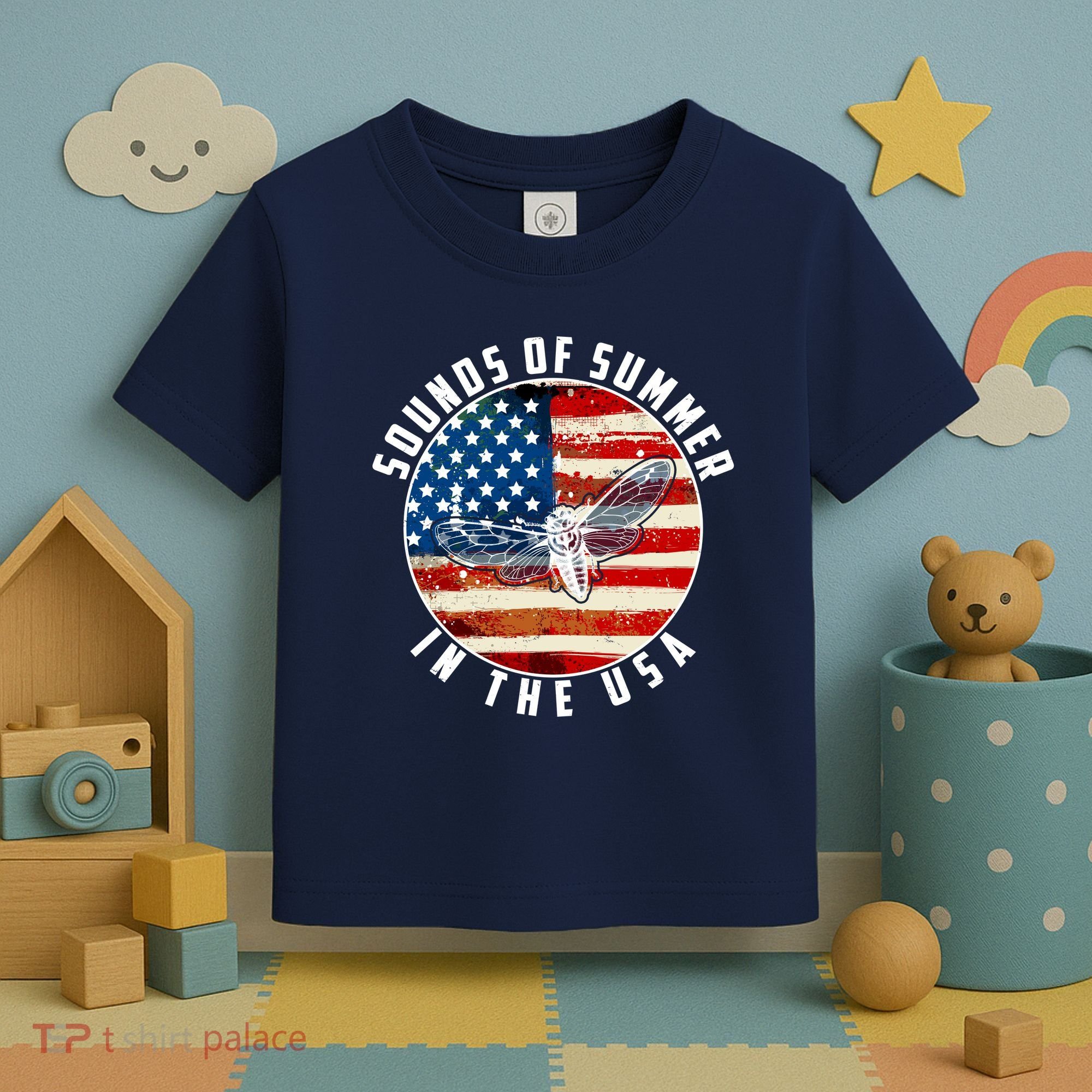 Cicadas Sounds Of Summer In The USA Flag Toddler T-Shirt