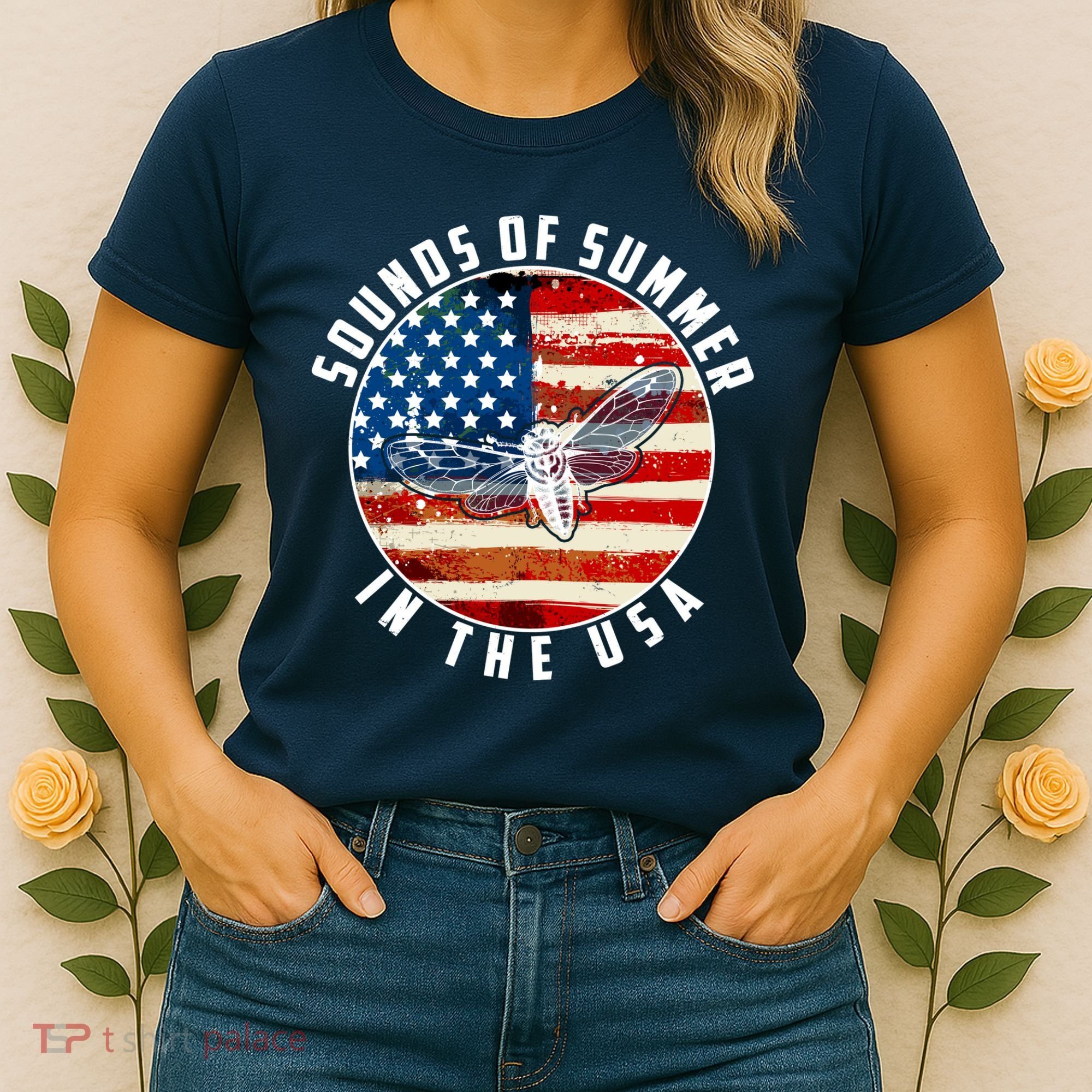 Cicadas Sounds Of Summer In The USA Flag Women's T-Shirt