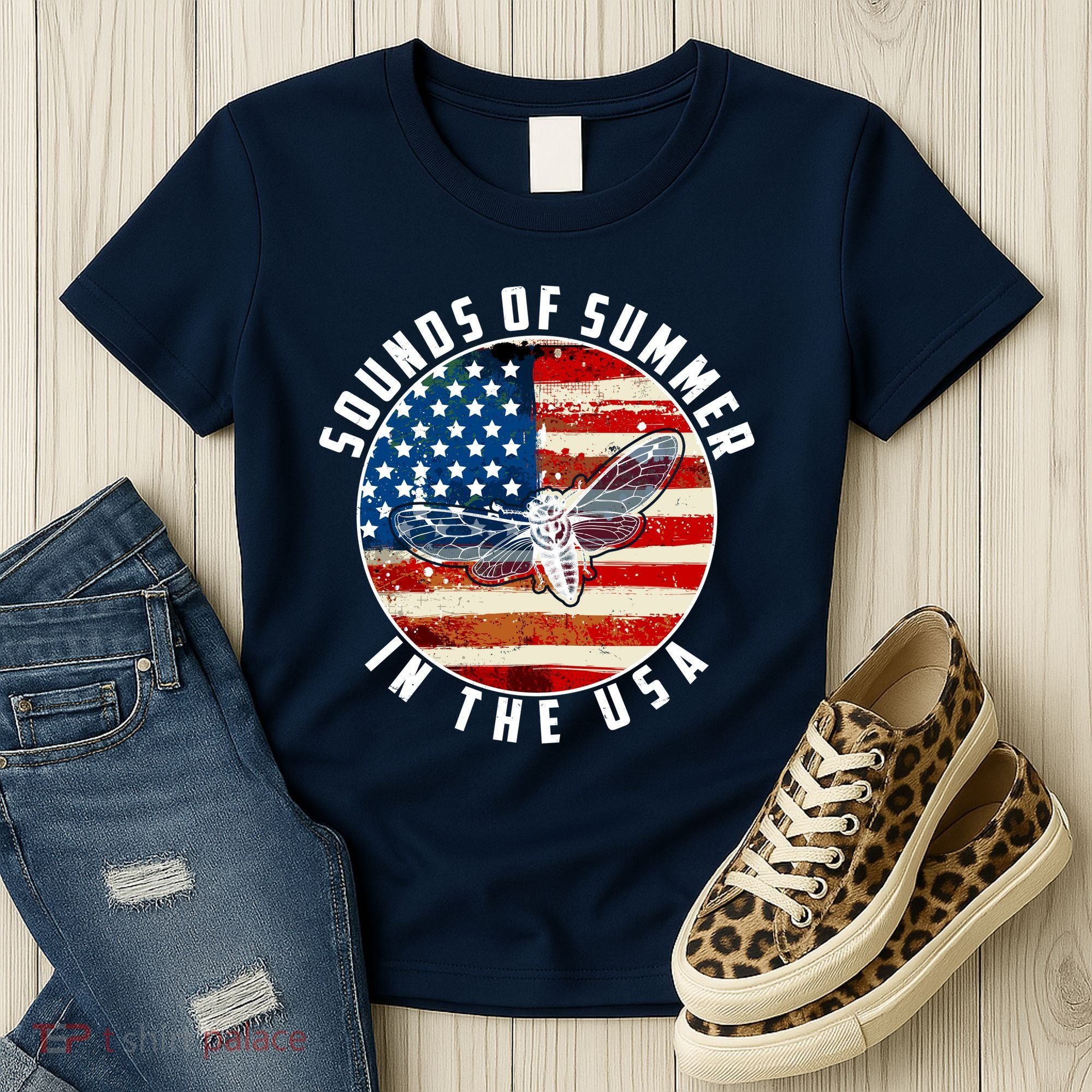 Cicadas Sounds Of Summer In The USA Flag Women's T-Shirt
