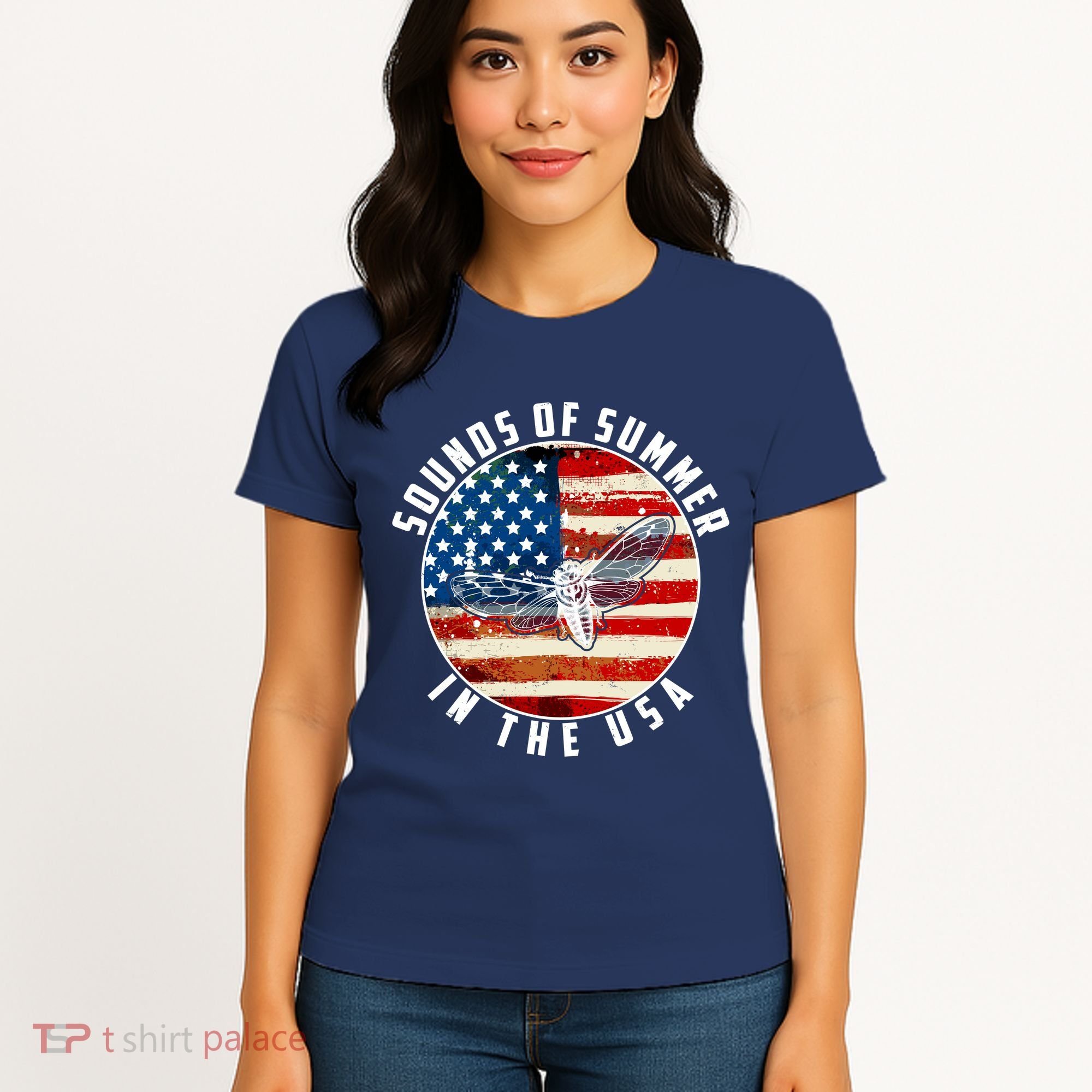Cicadas Sounds Of Summer In The USA Flag Women's T-Shirt