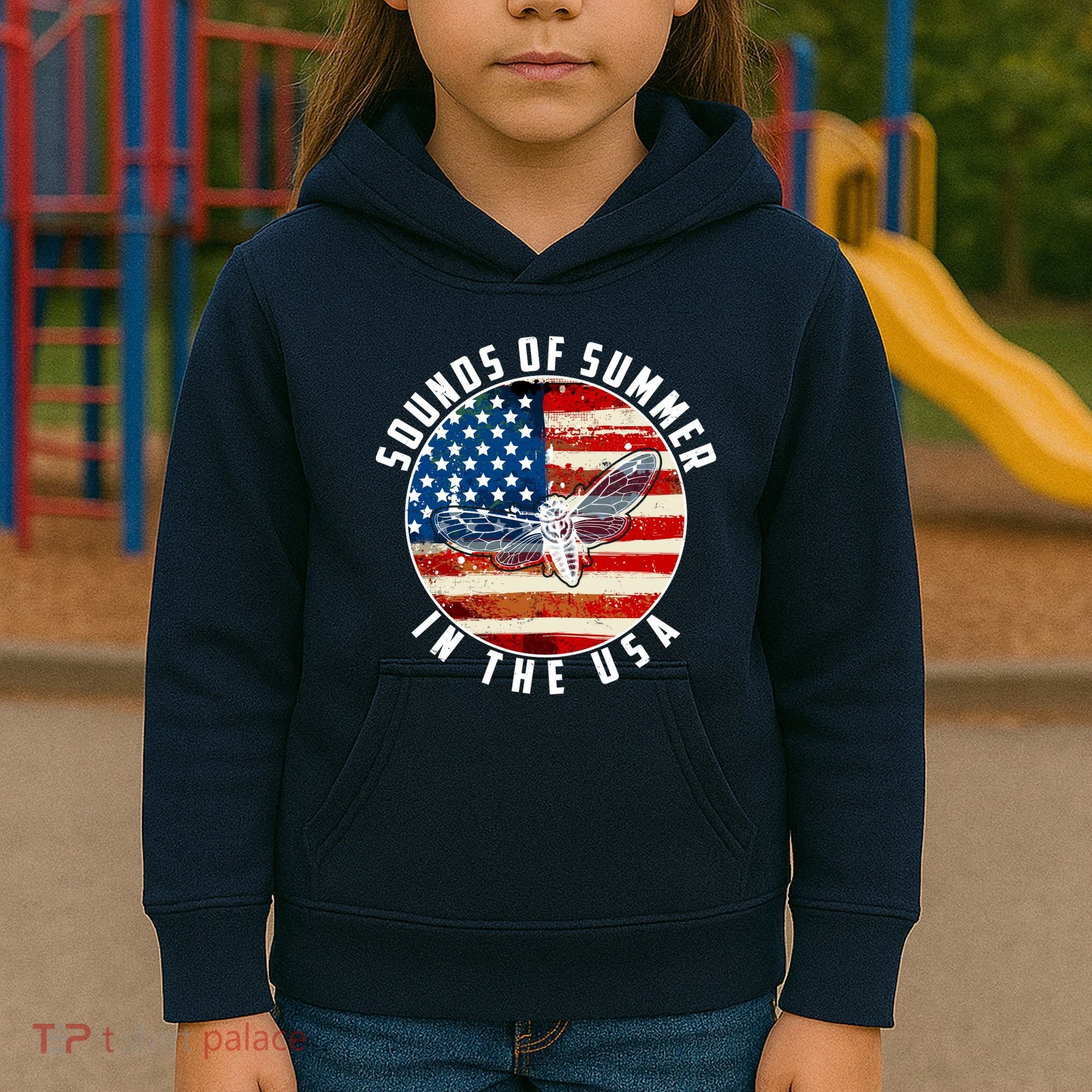 Cicadas Sounds Of Summer In The USA Flag Kids Hoodie