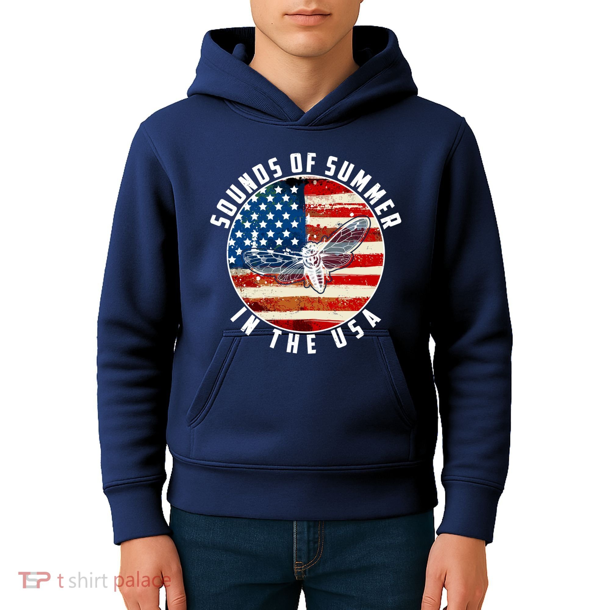 Cicadas Sounds Of Summer In The USA Flag Kids Hoodie