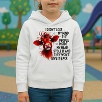 Cow I DidnT Lose My Mind The People Inside My Head Stole It Kids Hoodie thumb 3
