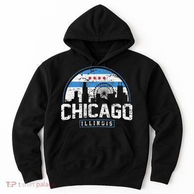 Chicago Illinois Flag Vintage Skyline Hoodie