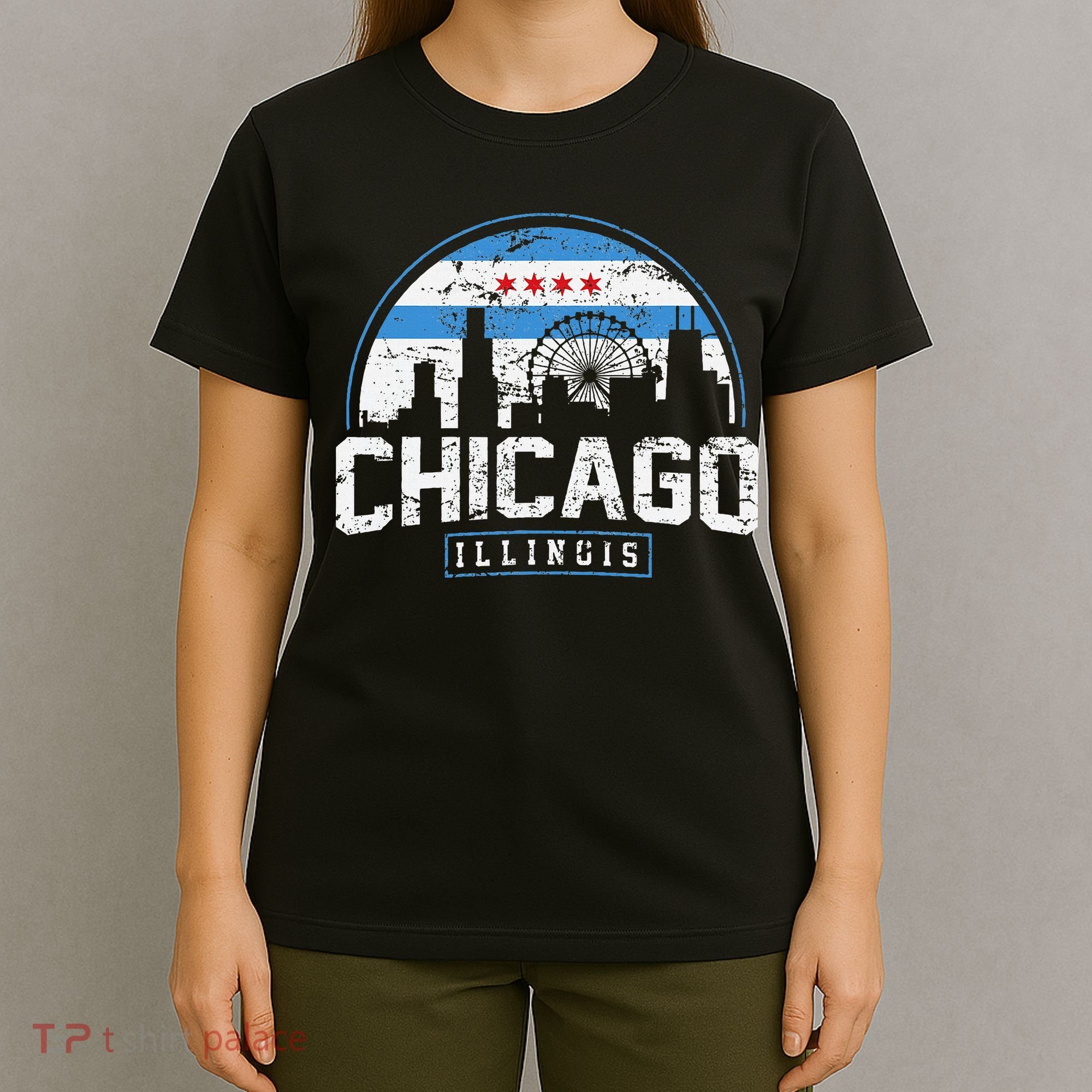 Chicago Illinois Flag Vintage Skyline T-Shirt