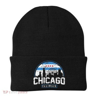 Chicago Illinois Flag Vintage Skyline Beanie