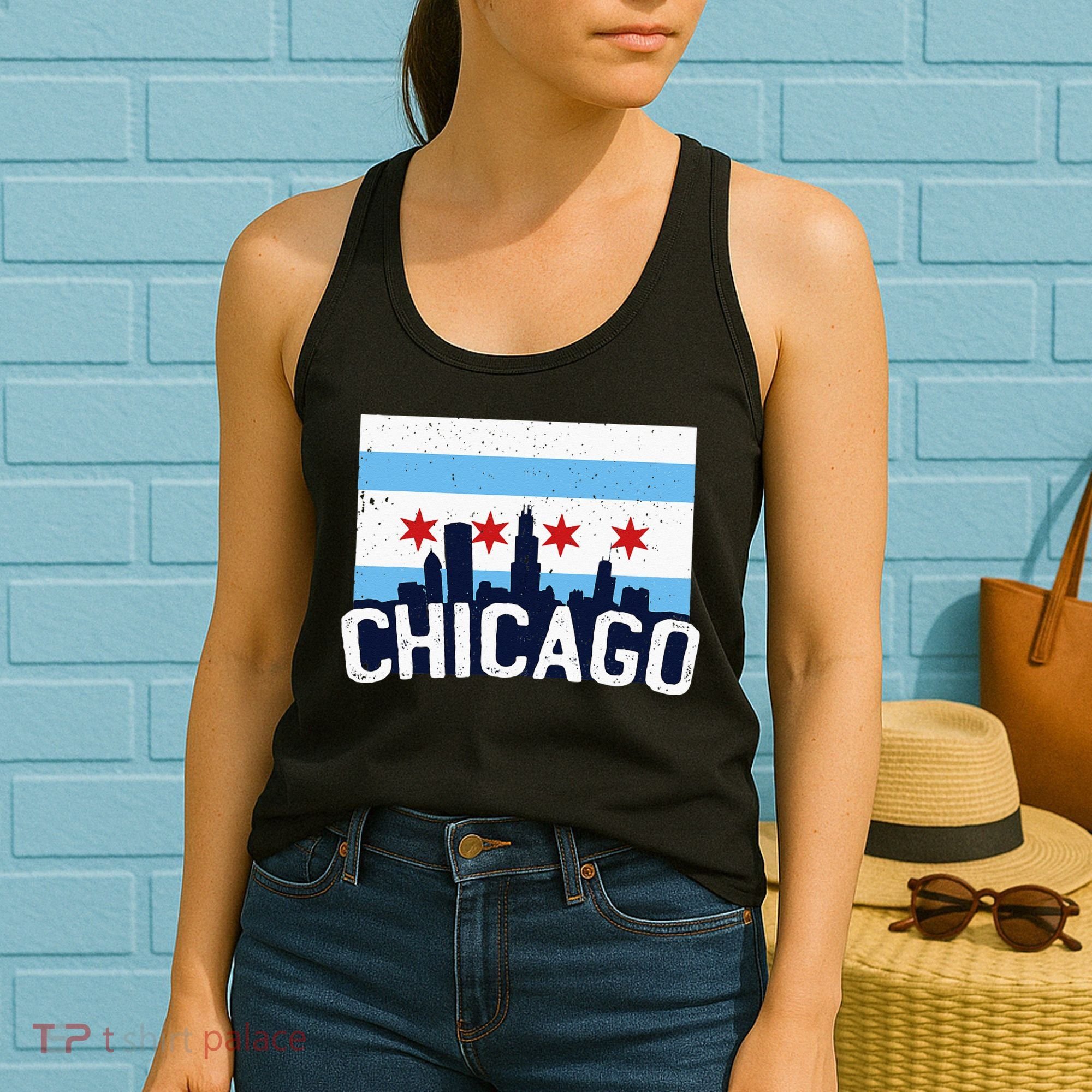 Chicago Illinois Flag City Skyline Chi Town Pride City Flag Women's Tank Top