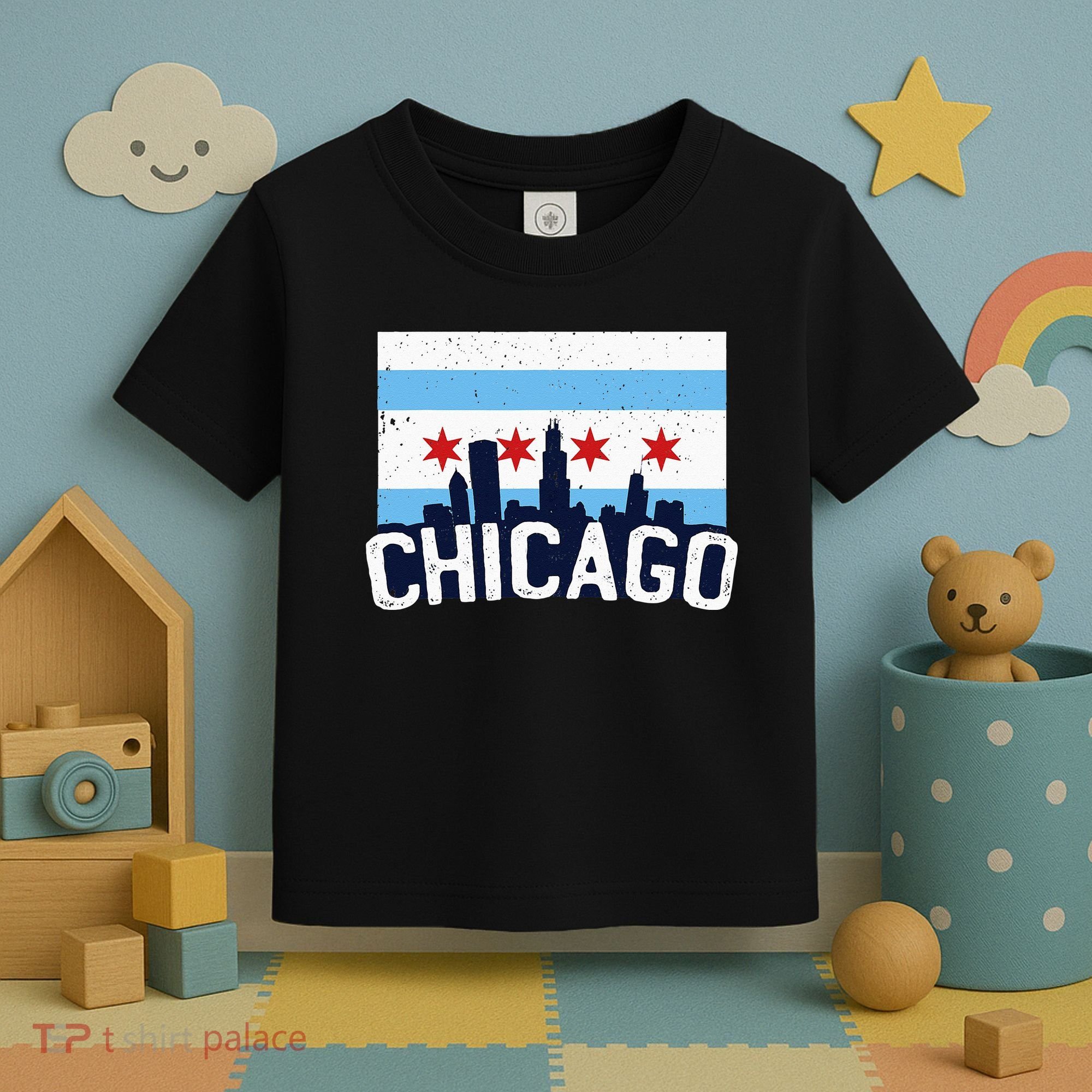 Chicago Illinois Flag City Skyline Chi Town Pride City Flag Toddler T-Shirt
