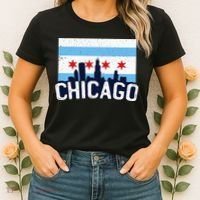 Chicago Illinois Flag City Skyline Chi Town Pride City Flag Women's T-Shirt thumb 2