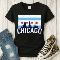 Chicago Illinois Flag City Skyline Chi Town Pride City Flag Women's T-Shirt thumb 3