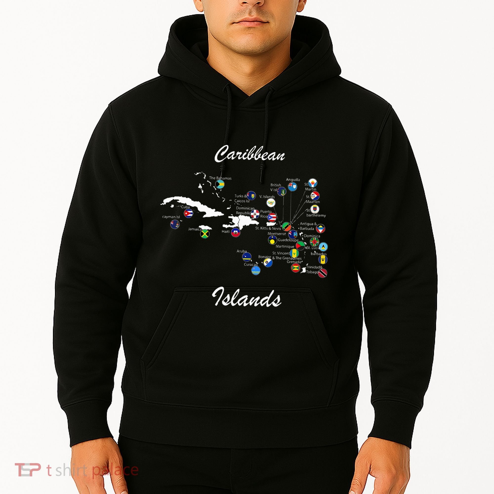 Caribbean Islands Flags And Map Caribbean Sea Vacations Hoodie