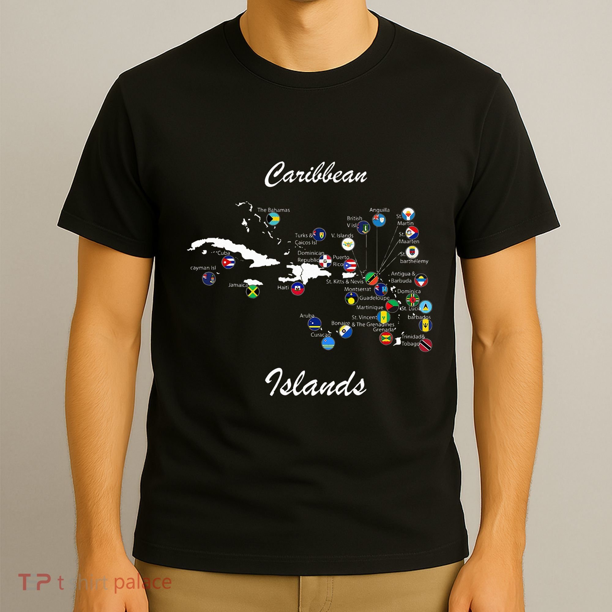Caribbean Islands Flags And Map Caribbean Sea Vacations T-Shirt