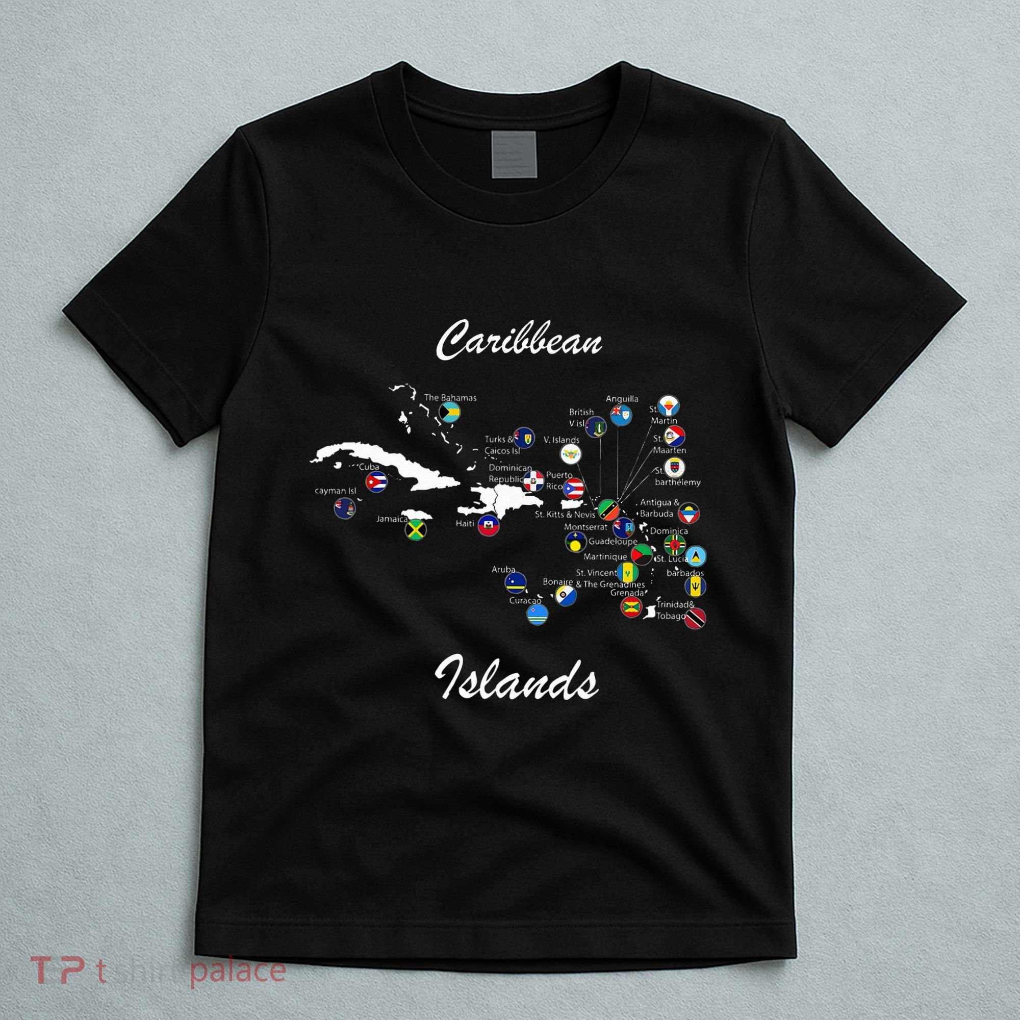 Caribbean Islands Flags And Map Caribbean Sea Vacations T-Shirt