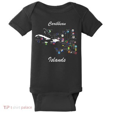 Caribbean Islands Flags And Map Caribbean Sea Vacations Baby Bodysuit