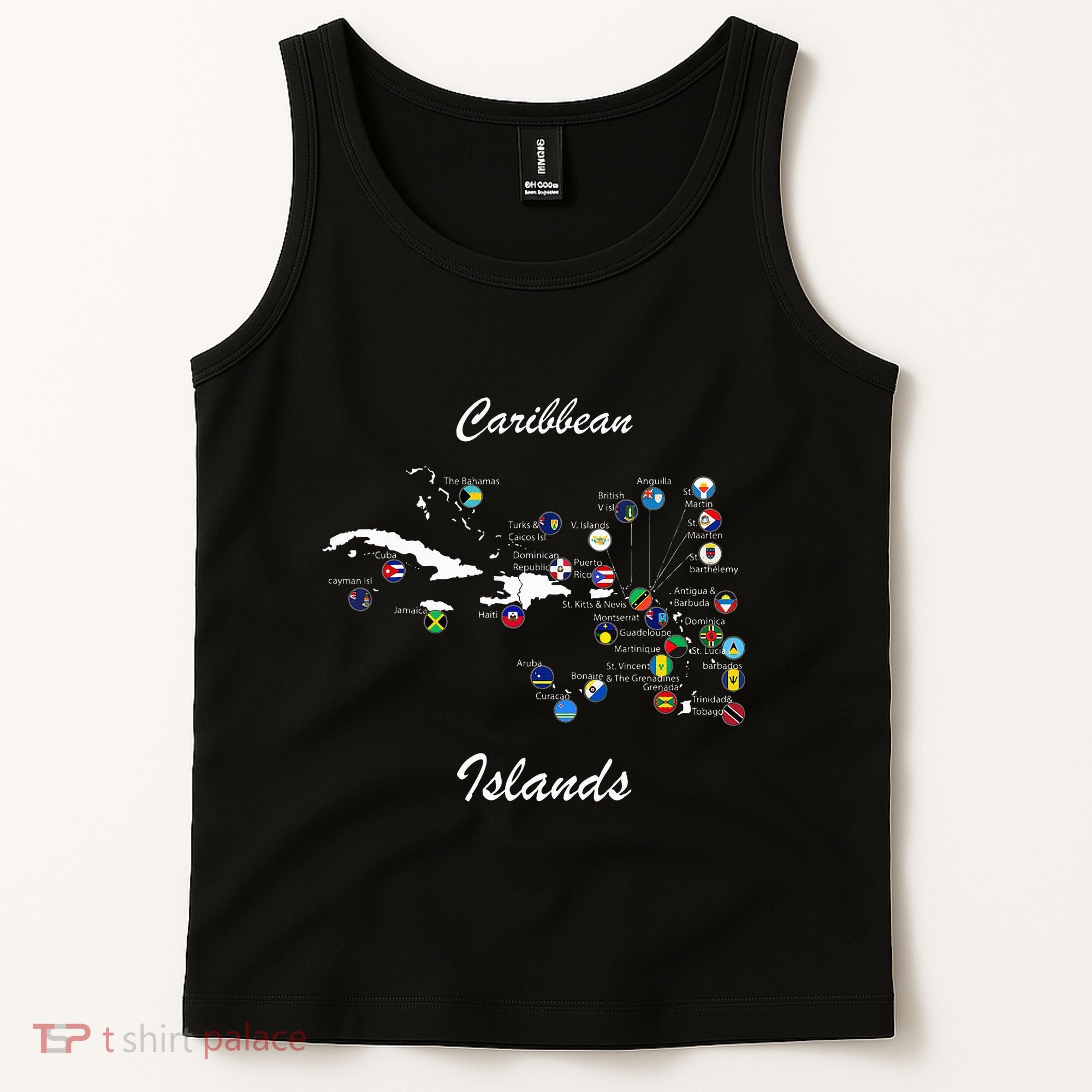 Caribbean Islands Flags And Map Caribbean Sea Vacations Tank Top