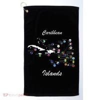 Caribbean Islands Flags And Map Caribbean Sea Vacations Golf Towel thumb 0