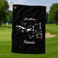Caribbean Islands Flags And Map Caribbean Sea Vacations Golf Towel thumb 1