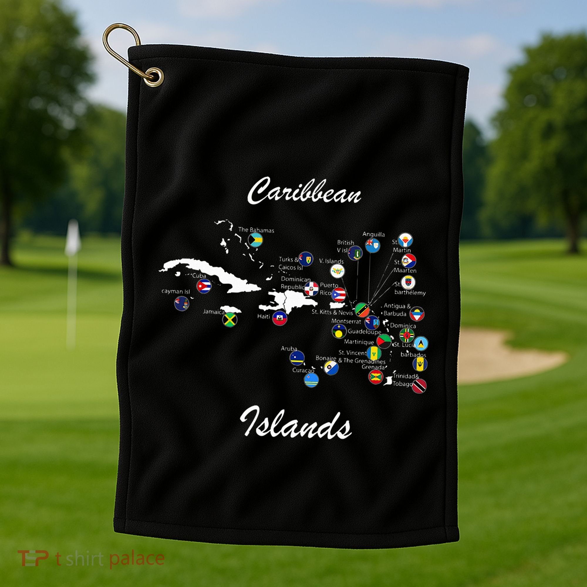 Caribbean Islands Flags And Map Caribbean Sea Vacations Golf Towel