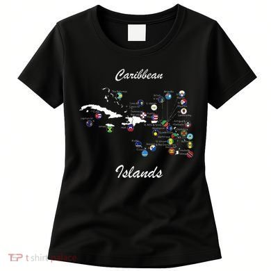 Caribbean Islands Flags And Map Caribbean Sea Vacations Women's T-Shirt