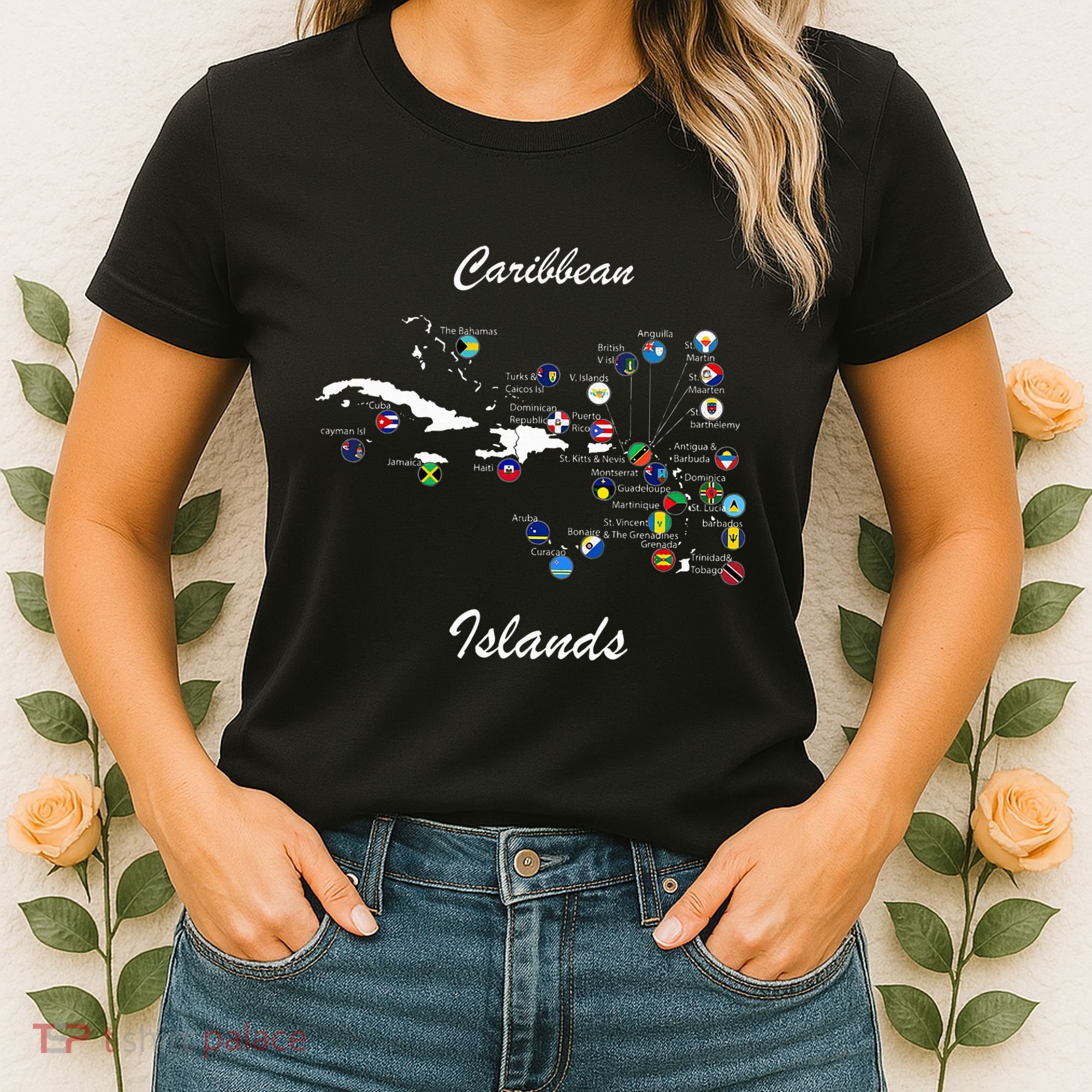Caribbean Islands Flags And Map Caribbean Sea Vacations Women's T-Shirt