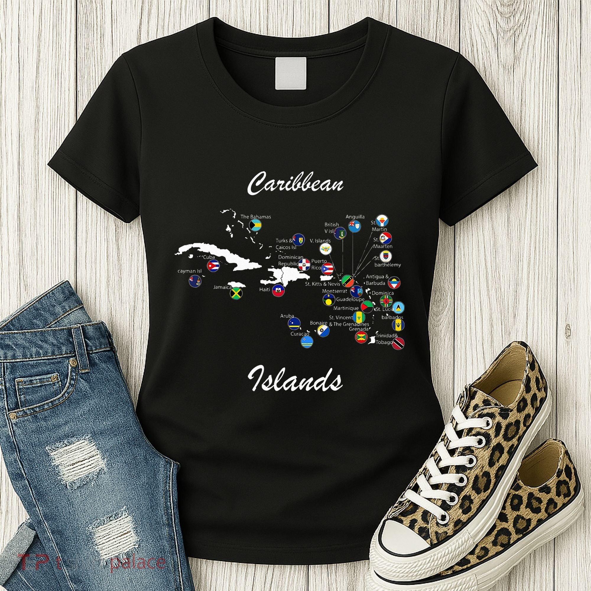 Caribbean Islands Flags And Map Caribbean Sea Vacations Women's T-Shirt