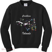 Caribbean Islands Flags And Map Caribbean Sea Vacations Kids Sweatshirt thumb 0