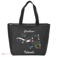Caribbean Islands Flags And Map Caribbean Sea Vacations Tote Bag thumb 0