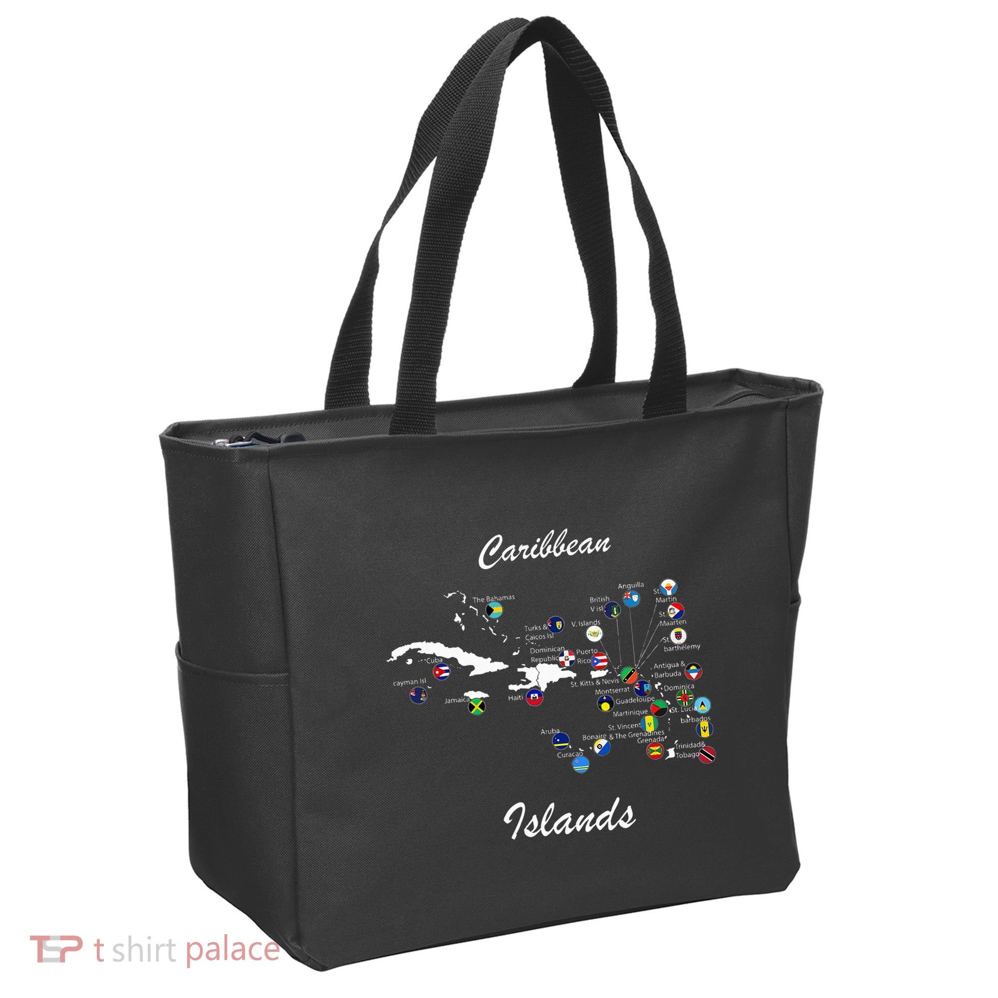 Caribbean Islands Flags And Map Caribbean Sea Vacations Tote Bag