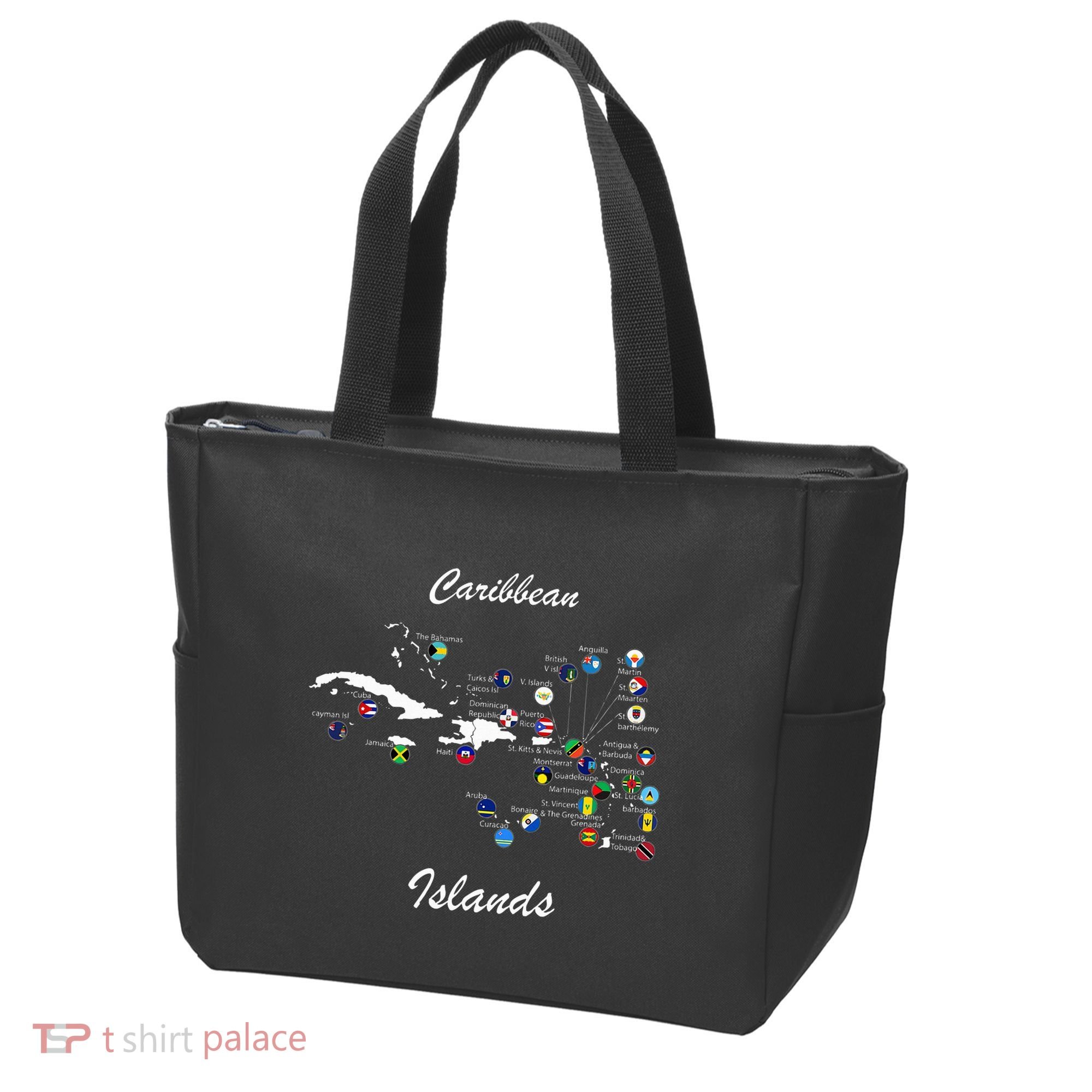 Caribbean Islands Flags And Map Caribbean Sea Vacations Tote Bag