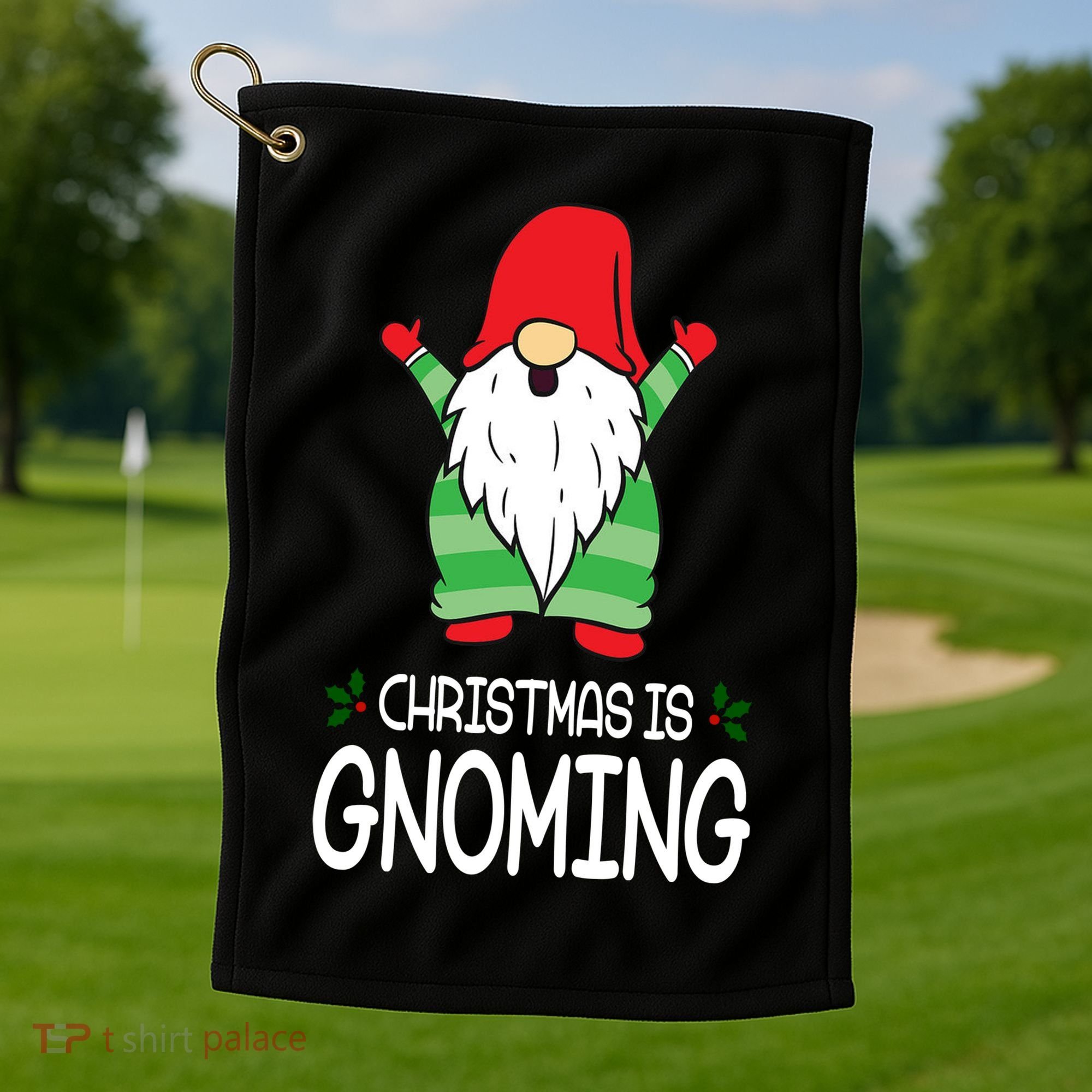 Christmas Is Gnoming Golf Towel