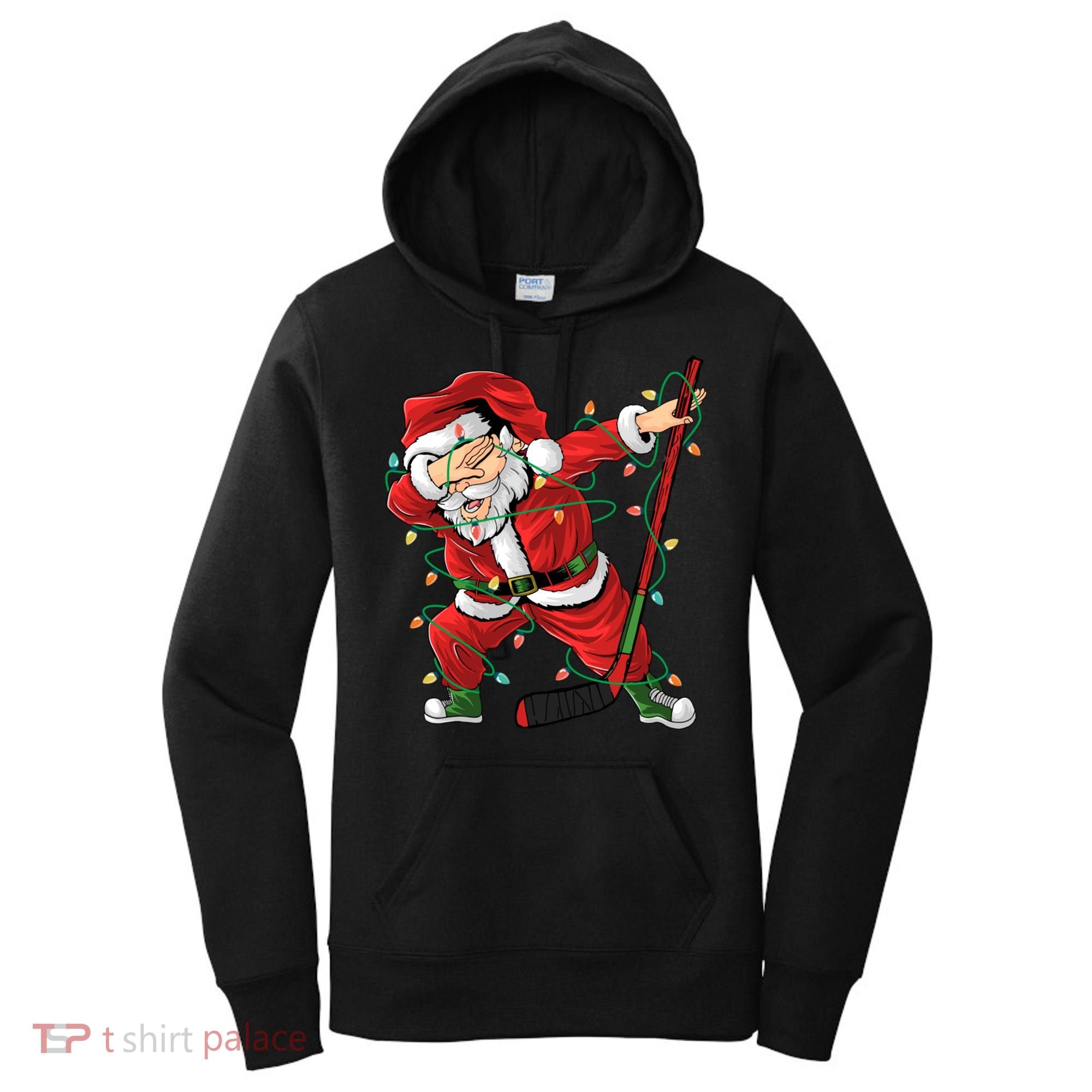 Christmas Ice Hockey Dabbing Santa Lights Xmas Hockey Player Gift Women's Hoodie